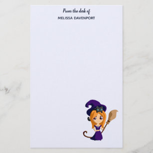 Cute Witch in Purple Hat Halloween Stationery