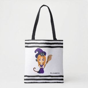 Cute Witch in Purple Hat Halloween Tote Bag