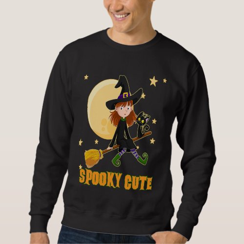 Cute Witch Irish Girl Halloween Flying Cat Kids To Sweatshirt