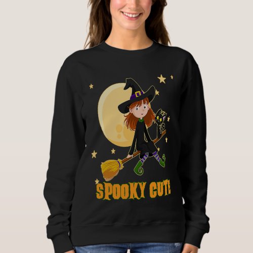 Cute Witch Irish Girl Halloween Flying Cat Kids To Sweatshirt