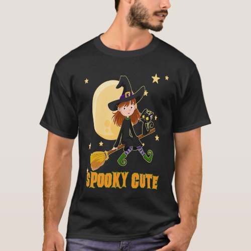 Cute Witch Irish Girl Halloween Flying Cat Kids To T_Shirt