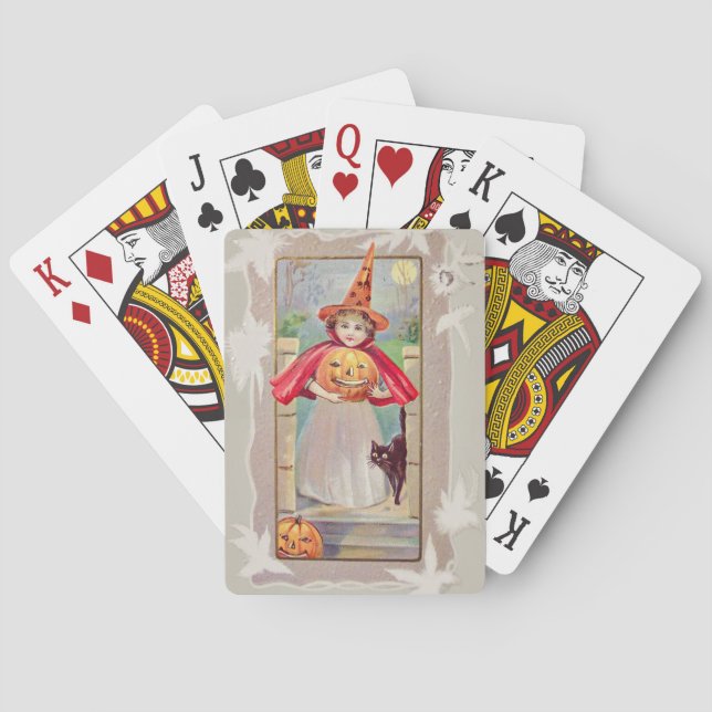 Cute Witch Jack O' Lantern Pumpkin Black Cat Poker Cards (Back)