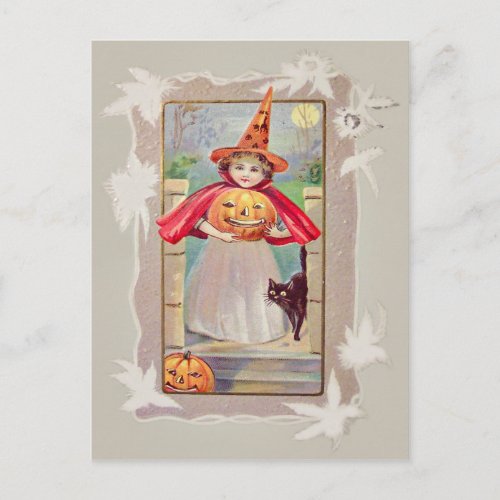 Cute Witch Jack O Lantern Pumpkin Black Cat Postcard