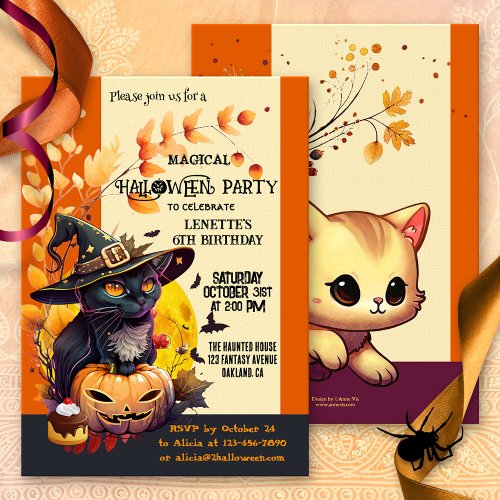 Cute Witch Kids Birthday Halloween Party Invitation