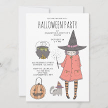 Cute Witch Kid's Halloween Party Invitation