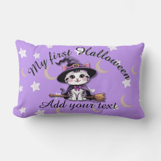 Cute Witch Kitten – Pastel Halloween Lumbar Pillow