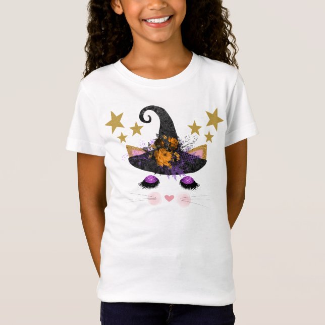 Cute Witch Kitty Face Halloween T-Shirt (Front)