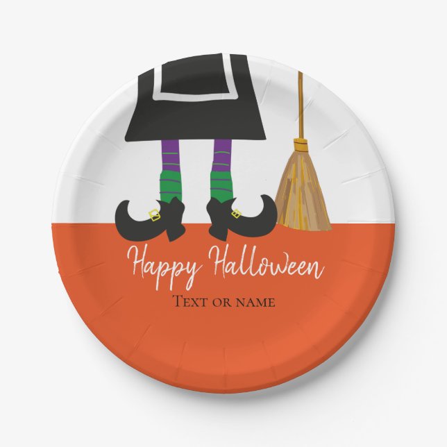 Cute Witch Legs Happy Halloween Personalized Paper Plates (Front)
