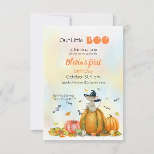Cute Witch Mouse on the Pumpkin Invitation