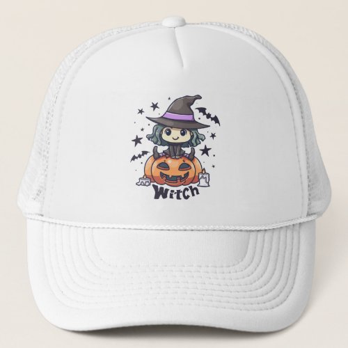 Cute Witch on a Jack_O_Lantern Trucker Hat