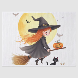 Cute Witch On Broomstick Tissue Paper