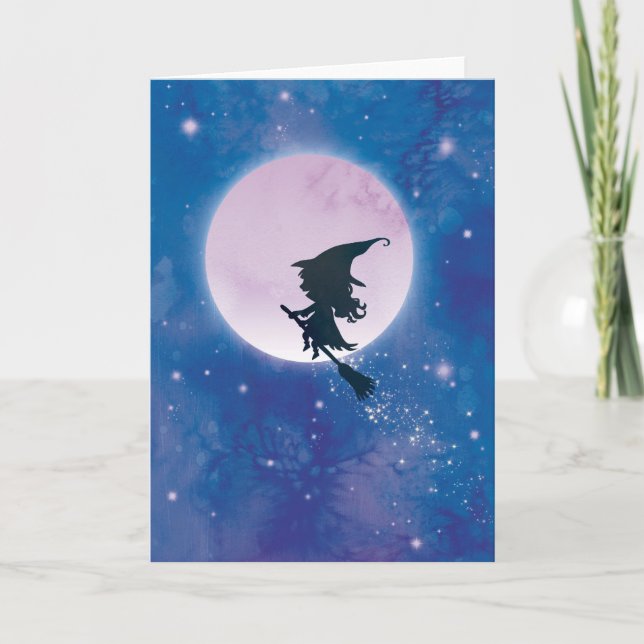 Cute Witch on the Moon card (Front)