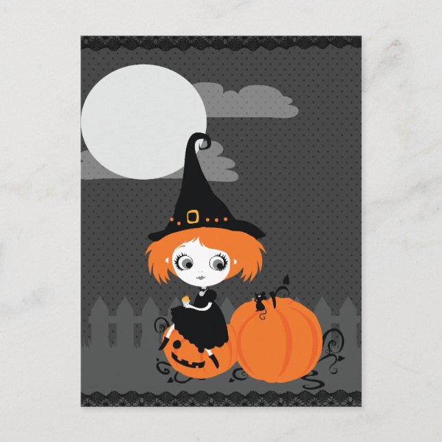 Cute Witch Orange Pumpkin Postcard (Front)