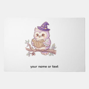 Cute Witch Owl Reading Spell Book Halloween Illust Doormat