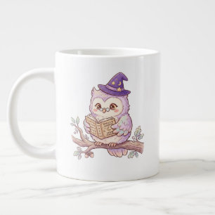 Cute Witch Owl Reading Spell Book Halloween Illust Giant Coffee Mug