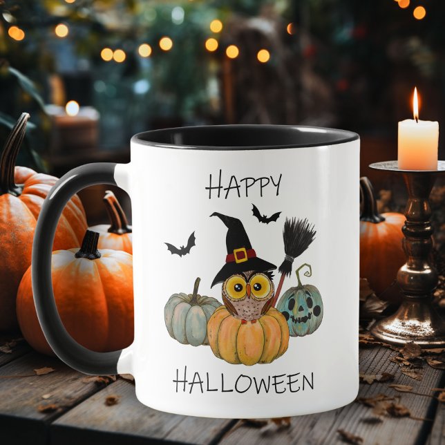Cute Witch Owl with Pumpkins Happy Halloween  Mug (Cute Witch Owl with Pumpkins Happy Halloween Mug)