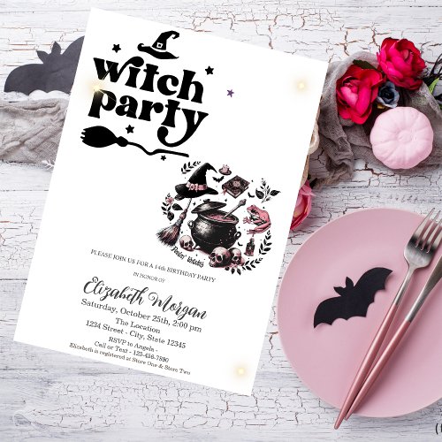 Cute Witch Party Birthday Invitation