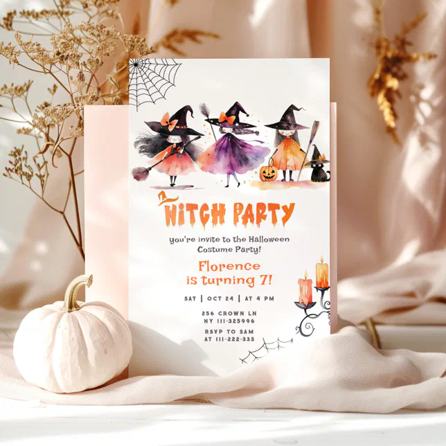 Witch Invite Cute witch party Halloween girl spooky birthday Invitation | Zazzle