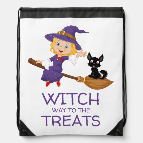 Cute Witch Personalized Trick Or Treat Drawstring Bag