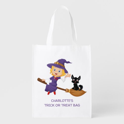 Cute Witch Personalized Trick Or Treat Grocery Bag