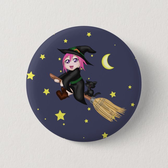 Cute Witch Pinback Button (Front)