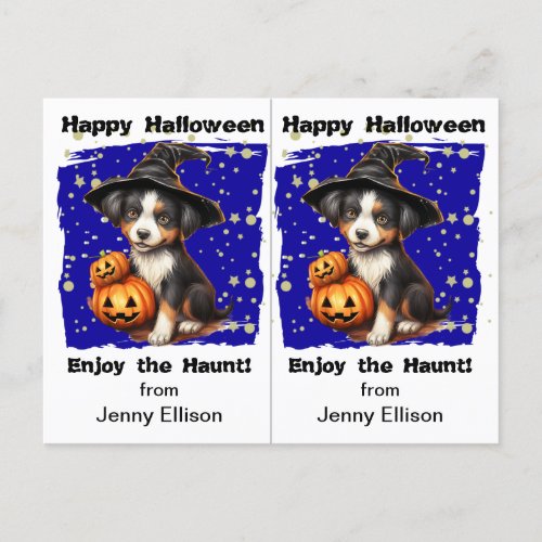 Cute Witch Puppy School Party Halloween Card