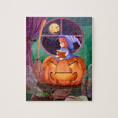 Cute Witch reading a storybook Jigsaw Puzzle