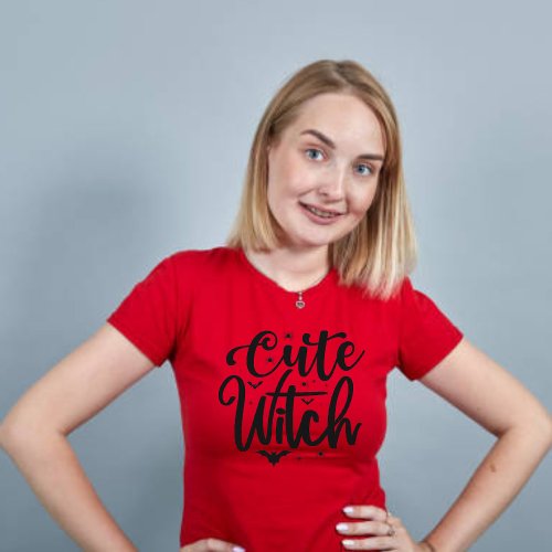 Cute Witch Red Womens Halloween  T_Shirt
