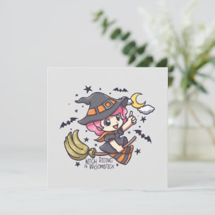 Cute Witch Riding A Broomstick