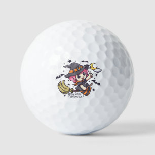 Cute Witch Riding A Broomstick Golf Balls