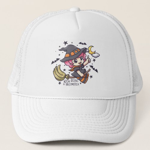Cute Witch Riding A Broomstick Trucker Hat
