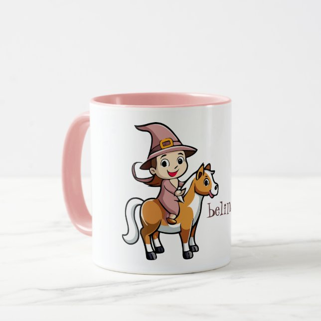 Cute Witch Riding a Horse Mug (Front Left)