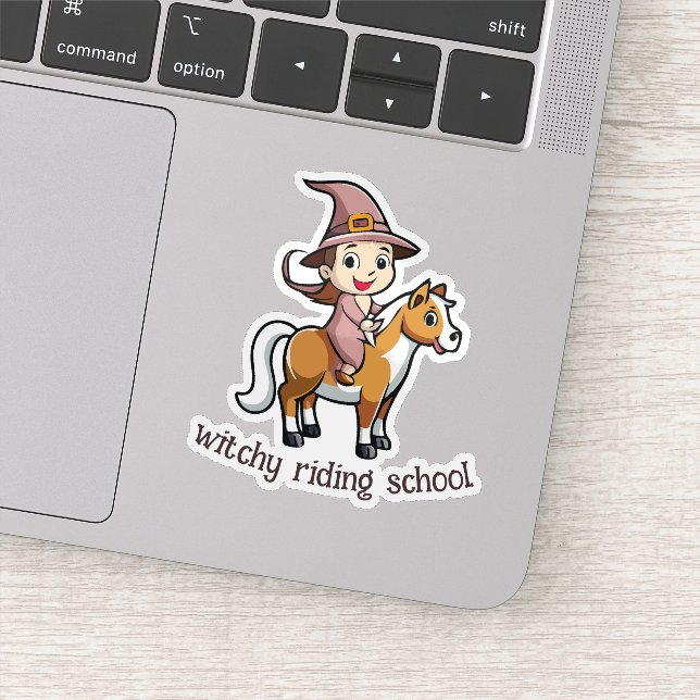 Cute Witch Riding a Horse Sticker (Detail)