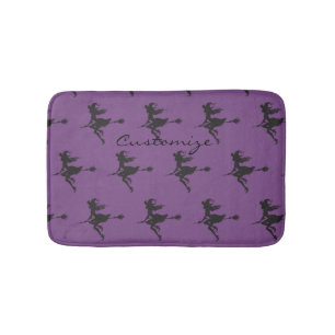 Cute Witch Riding Broom Thunder_Cove Halloween Bathroom Mat