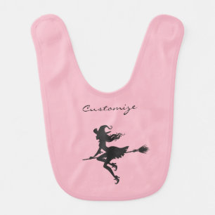Cute Witch Riding Broom Thunder_Cove Halloween Bib