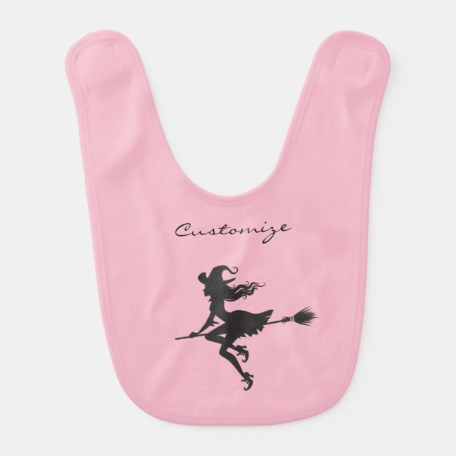 Cute Witch Riding Broom Thunder_Cove Halloween Bib (Front)