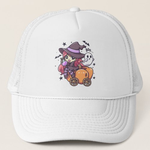 Cute Witch Sitting On a Pumpkin Trucker Hat