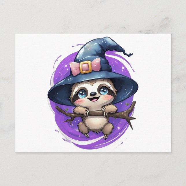 Cute Witch Sloth Postcard (Front)