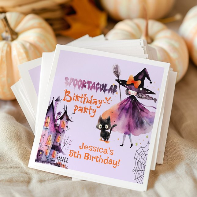 Cute witch Spooktacular Birthday Halloween party Napkins (Creator Uploaded)
