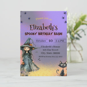 Cute Witch Spooky Halloween Birthday Invitation