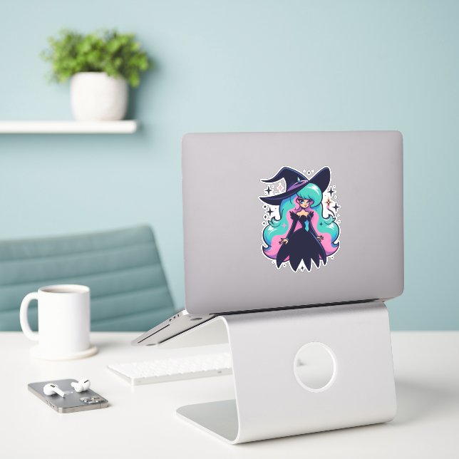 Cute Witch Sticker (Laptop On Desk)