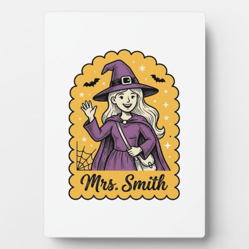Cute Witch Teacher Mrs Smith Vintage Halloween Des Plaque