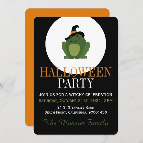 Cute Witch Toad Halloween Party Invitation