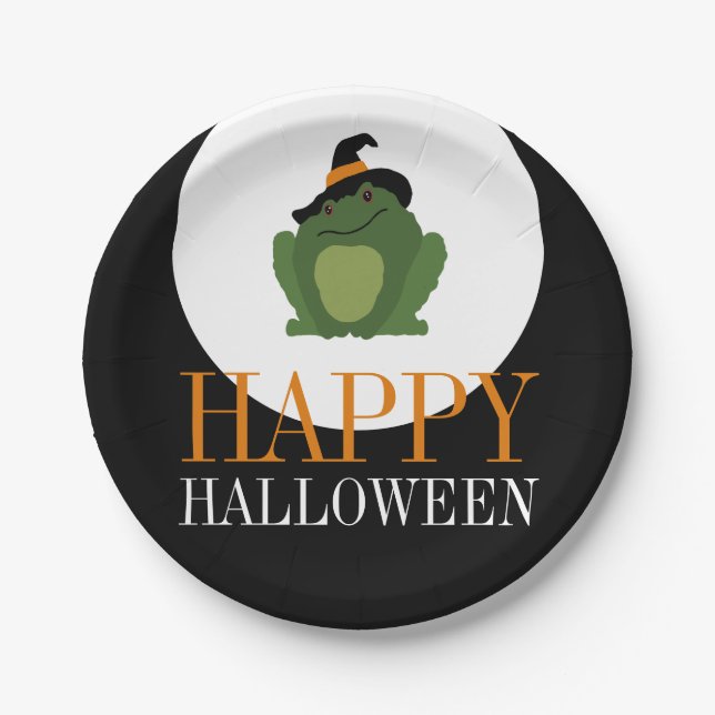 Cute Witch Toad, Happy Halloween Paper Plates (Front)