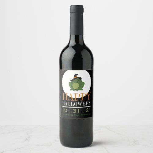 Cute Witch Toad Happy Halloween Wine Label