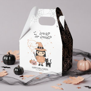 Cute Witch Trick Or Treat Halloween Black ID1325 Favor Boxes