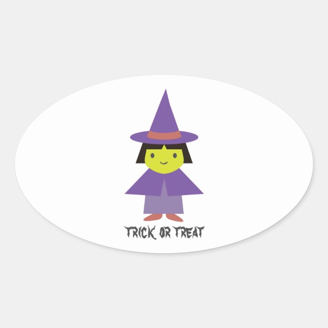 Cute Witch - Trick or Treat Oval Sticker (Front)