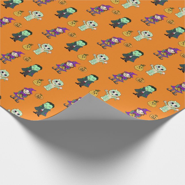 Cute Witch, Vampire and Mummy Halloween Party Wrapping Paper (Corner)