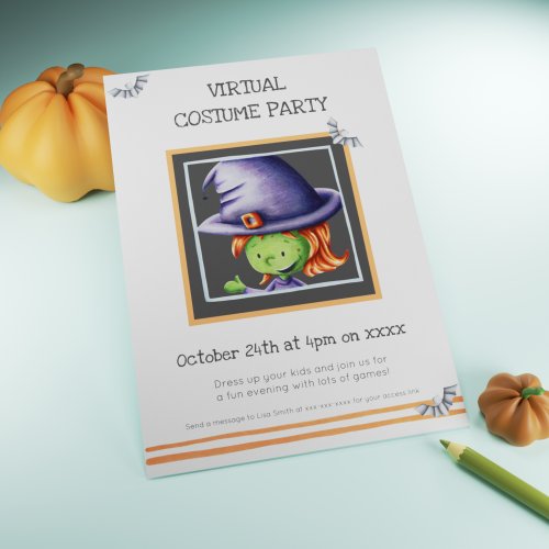 Cute Witch Virtual Costume Party Birthday Invitation