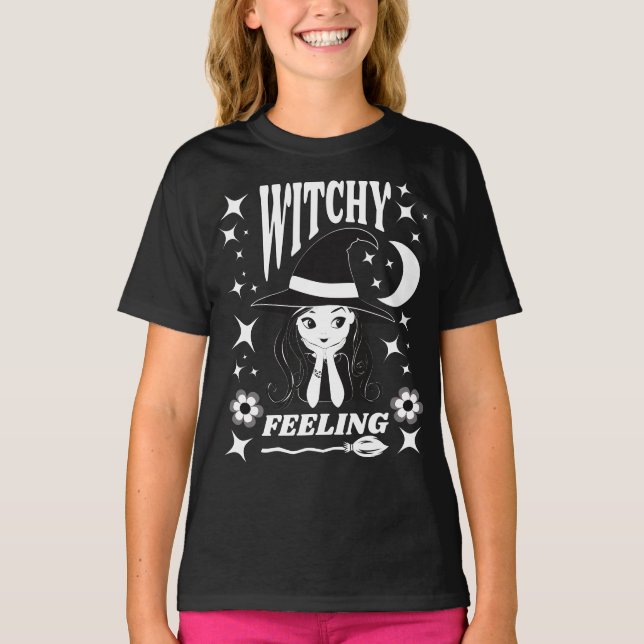 Cute witch Witchy Feeling  funny Halloween T-Shirt (Front)